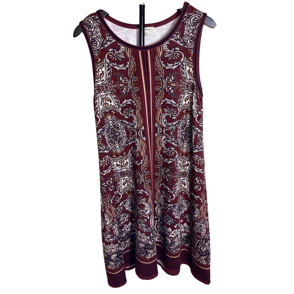 Max Studio Womens Burgundy Paisley Sleeveless Shift Dress Size S